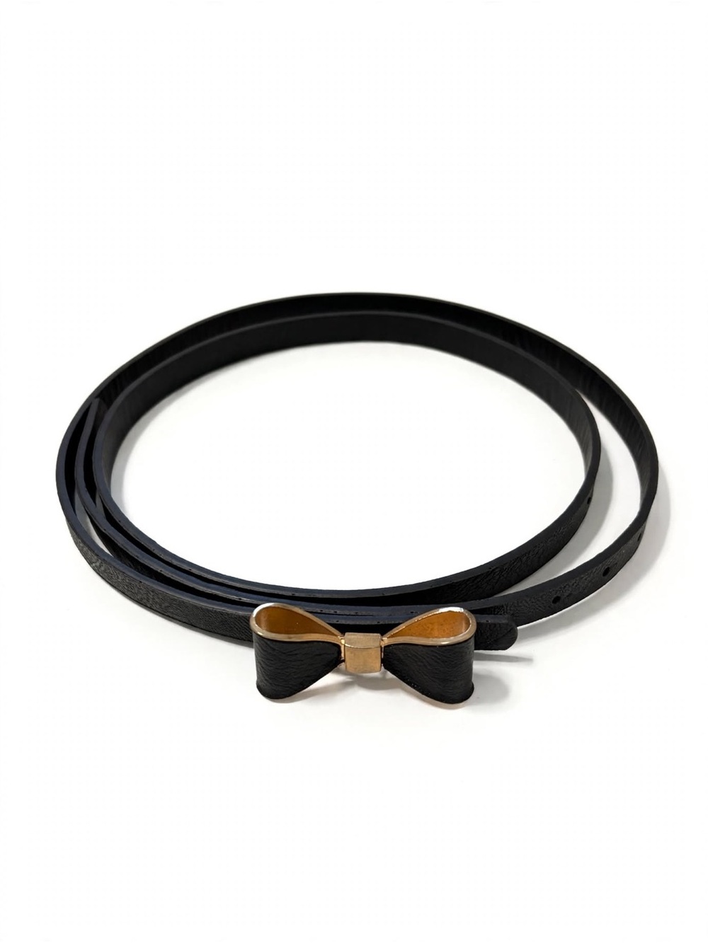 Slim Black Women’s Belt with Gold Bow Accent